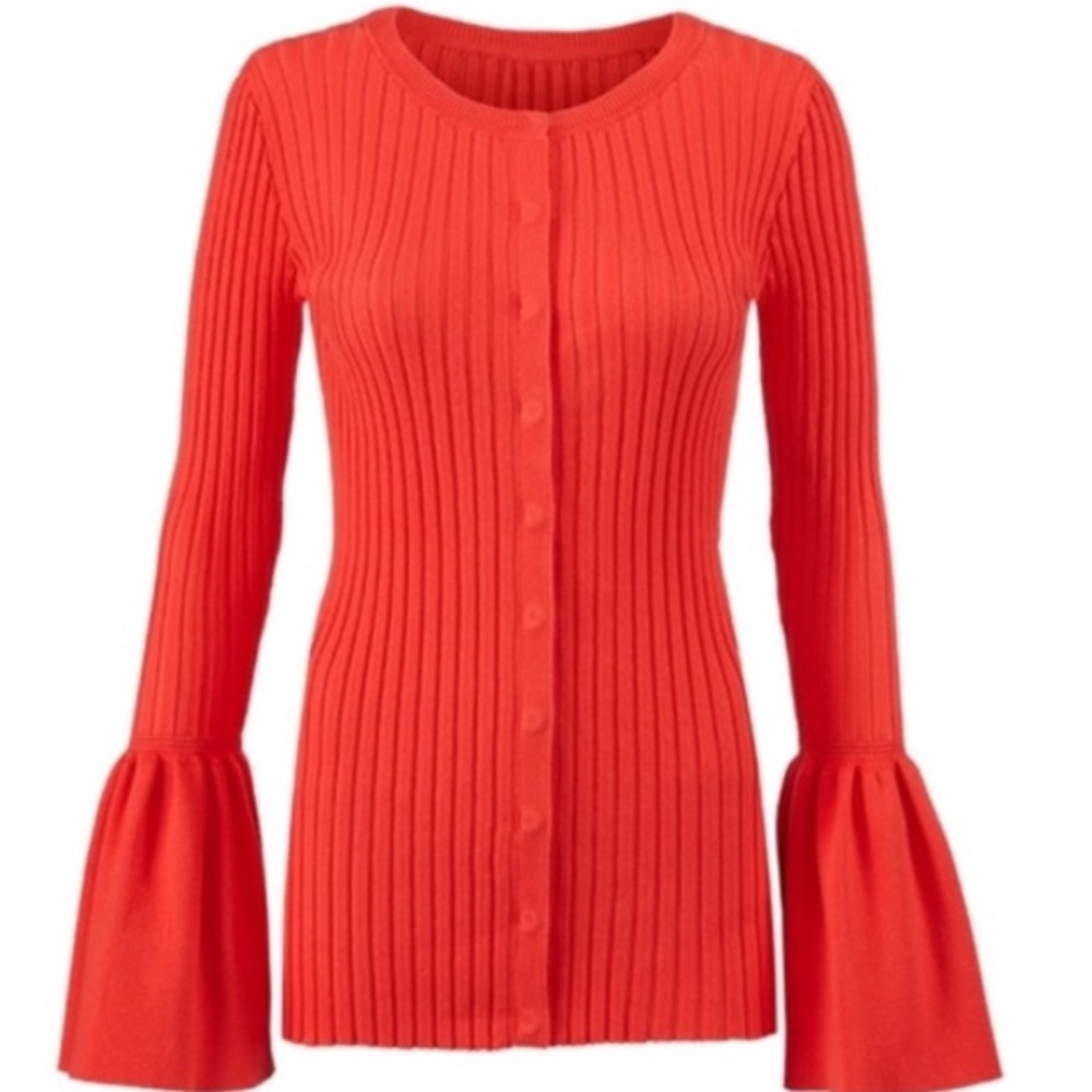 Cabi Hibiscus Trumpet Bell Sleeve Cardigan Sweater Size Large